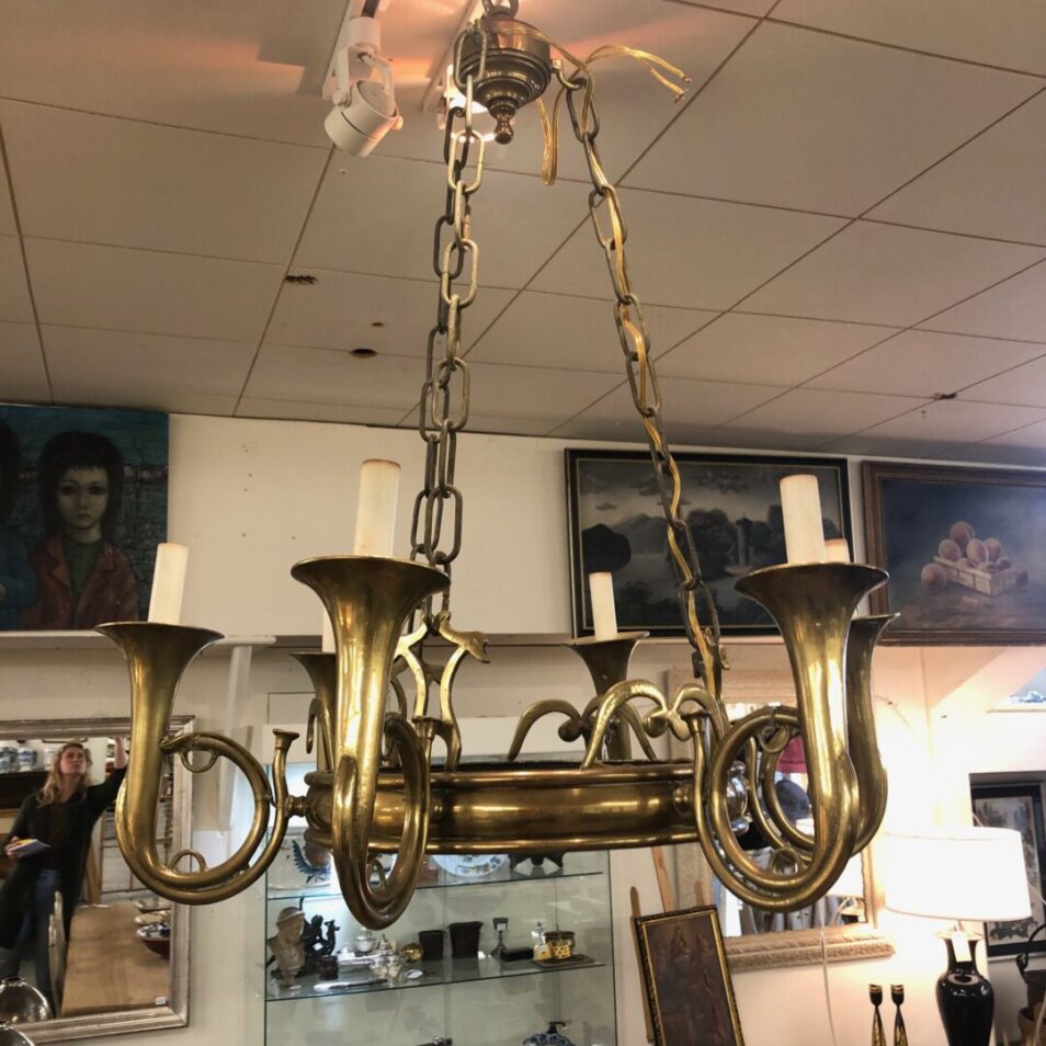 Brass Horn Chandelier