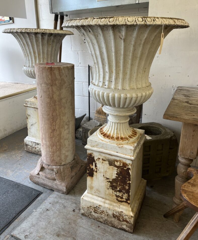 Pair Large Cast Iron Urns