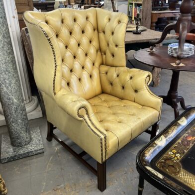 Tufted Leather Wing Chair