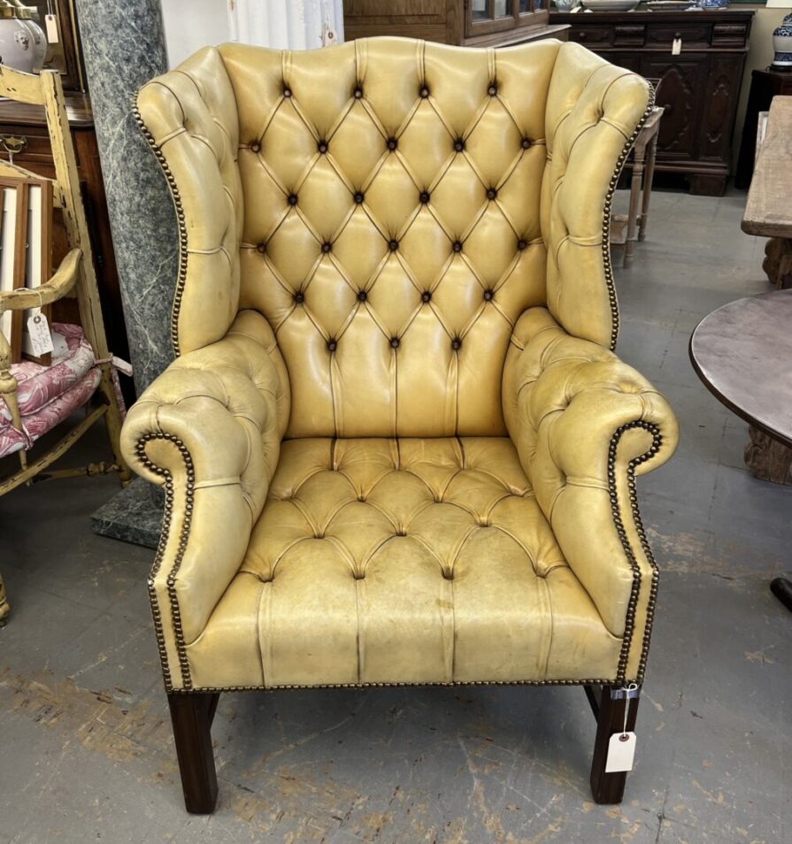 Tufted Leather Wing Chair