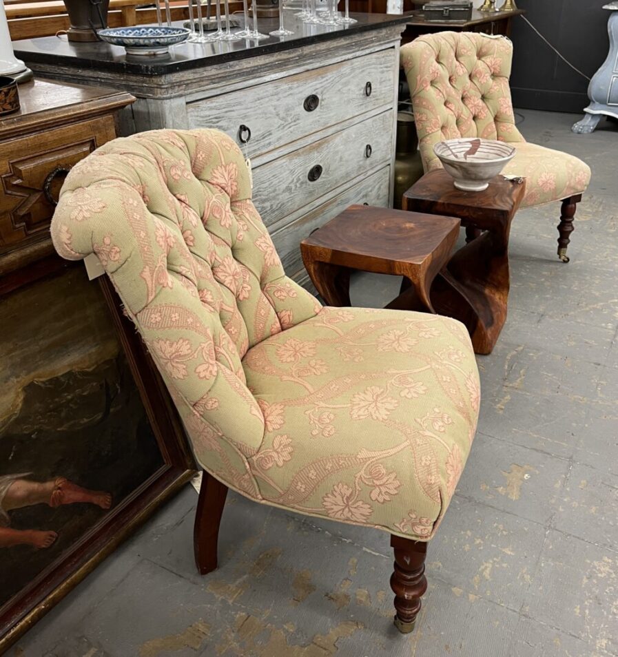 Pair of Tufted Slipper Chairs