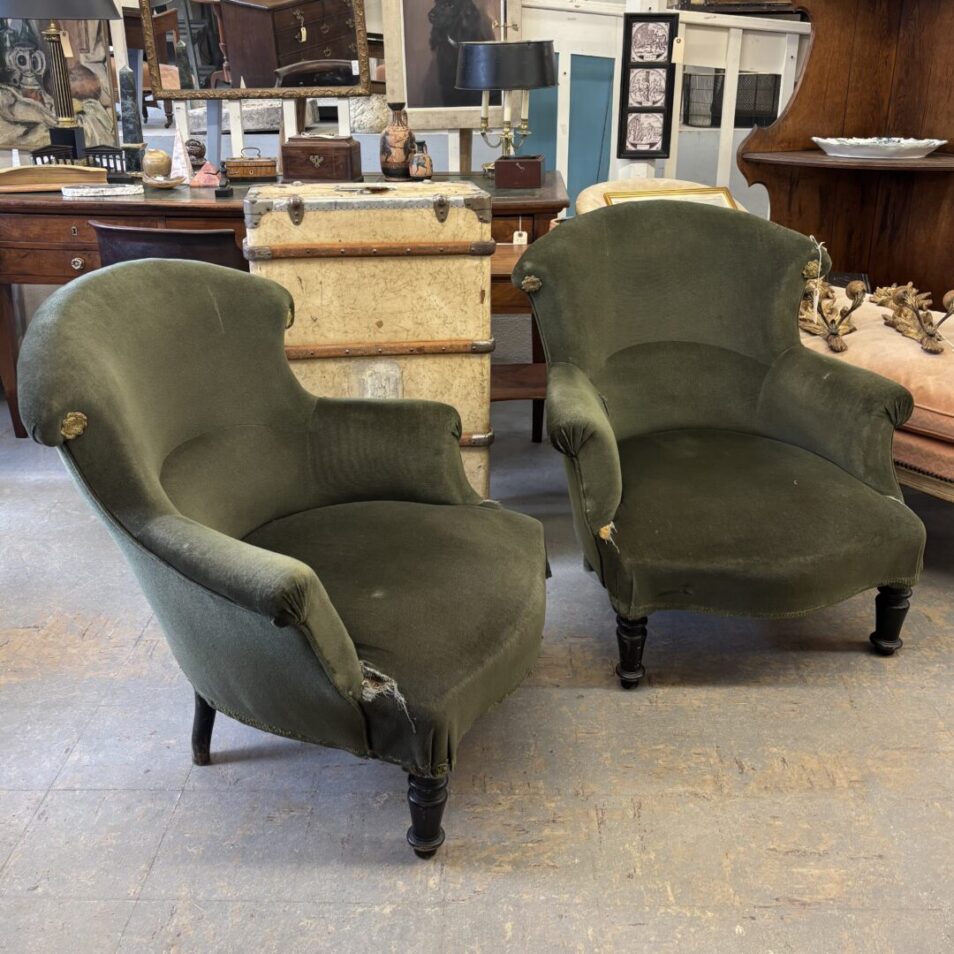 Pair Green Velvet Armchairs