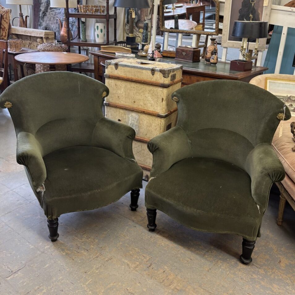 Pair Green Velvet Armchairs