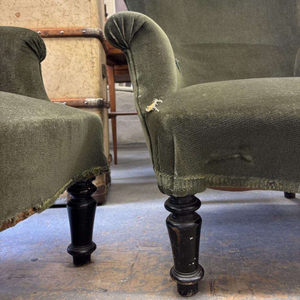 Pair Green Velvet Armchairs