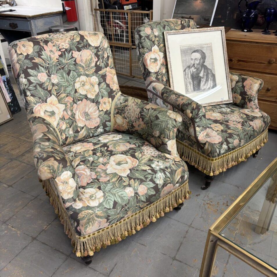 Pair Floral French Armchairs