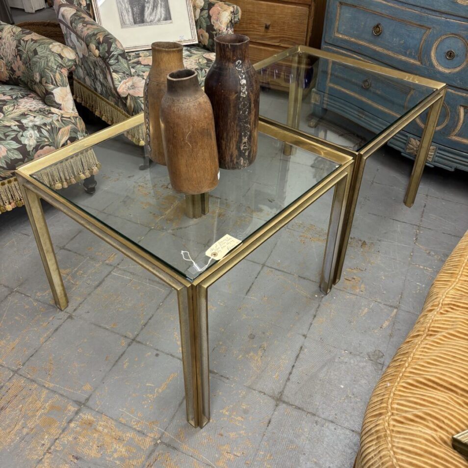 Pair Bronze and Glass Tables