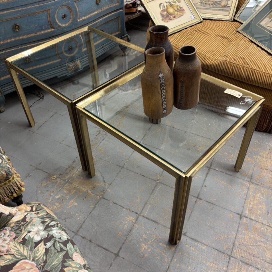 Pair Bronze and Glass Tables